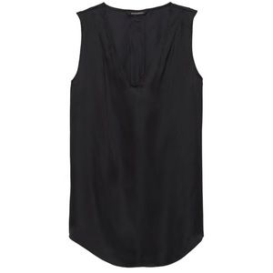 Banana Republic Black Pleated Drapey Silk Tank Top
